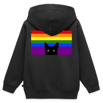 Chat jetant un coup d’œil sur le drapeau arc-en-ciel - Sweat Premium à capuche zippé enfant bio - noir - Dos - AI Model Kid Male (0cm)