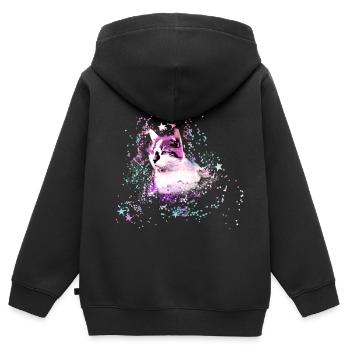 chat, coloré, aquarelle, art, peinture, graffiti, étoiles - Sweat Premium à capuche zippé enfant bio - noir - Dos - AI Model Kid Male (0cm)