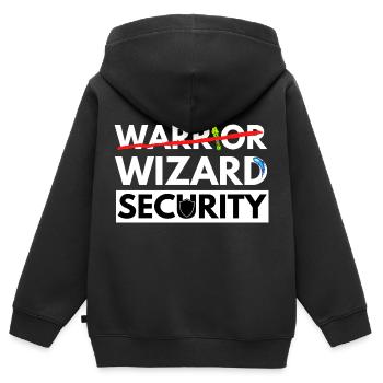 WARRIOR IS WIZARD SECURITY DRAGONS AVENTURES JDR - Sweat Premium à capuche zippé enfant bio - noir - Dos - AI Model Kid Male (0cm)