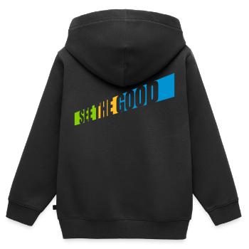 see the good Zitat - Kinder Premium Organic Zip Hoodie - Schwarz - Hinten - AI Model Kid Male (0cm)