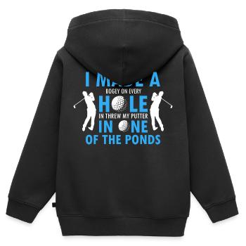 Fait un bogey sur chaque trou dans Lancé mon putter - Sweat Premium à capuche zippé enfant bio - noir - Dos - AI Model Kid Male (0cm)