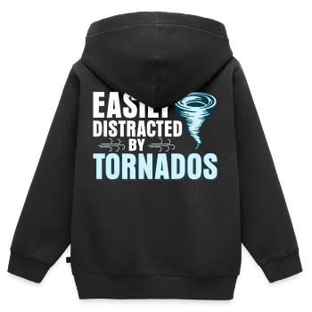 Facilement distrait par les tornades météo météo - Sweat Premium à capuche zippé enfant bio - noir - Dos - AI Model Kid Male (0cm)