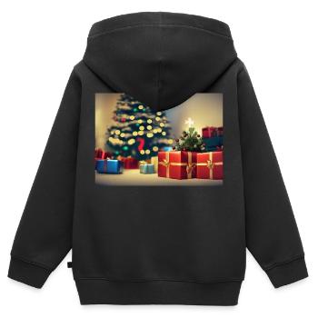 Weihnachtsgeschenke - Kinder Premium Organic Zip Hoodie - Schwarz - Hinten - AI Model Kid Male (0cm)