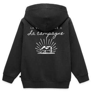 La vie est belle à la campagne - Sweat Premium à capuche zippé enfant bio - noir - Dos - AI Model Kid Male (0cm)