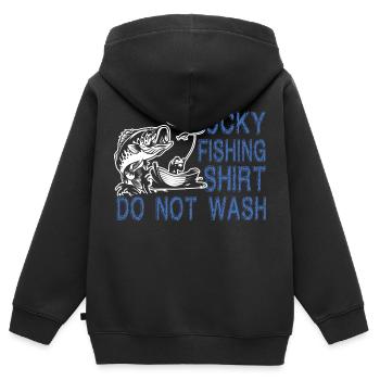 Chemise de pêche porte-bonheur NE PAS LAVER - Sweat Premium à capuche zippé enfant bio - noir - Dos - AI Model Kid Male (0cm)
