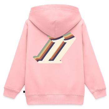 11e anniversaire vintage - Sweat Premium à capuche zippé enfant bio - rose - Dos - AI Model Kid Female (0cm)