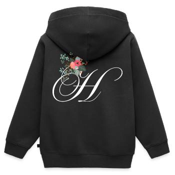 Buchstabe h blumig - Kinder Premium Organic Zip Hoodie - Schwarz - Hinten - AI Model Kid Male (0cm)