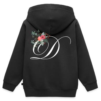 Lettre d fleuris - Sweat Premium à capuche zippé enfant bio - noir - Dos - AI Model Kid Male (0cm)