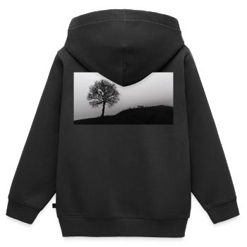Die Bank und der Baum im Nebel - Kinder Premium Organic Zip Hoodie - Schwarz - Hinten - AI Model Kid Male (0cm)