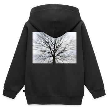 Silhouette eines kahlen Baumes mit runder Baumkrone - Kinder Premium Organic Zip Hoodie - Schwarz - Hinten - AI Model Kid Male (0cm)