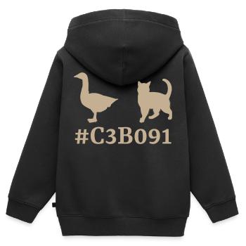 Goose cat kaki - Sweat Premium à capuche zippé enfant bio - noir - Dos - AI Model Kid Male (0cm)