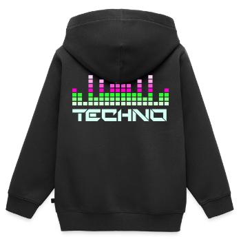 Musique techno - Sweat Premium à capuche zippé enfant bio - noir - Dos - AI Model Kid Male (0cm)