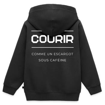 Courir comme un escargot sous caféine - Sweat Premium à capuche zippé enfant bio - noir - Dos - AI Model Kid Male (0cm)
