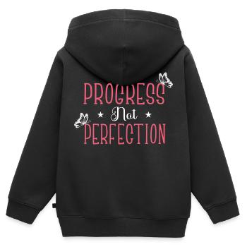 Le progrès au lieu de la perfection L’amour de soi - Sweat Premium à capuche zippé enfant bio - noir - Dos - AI Model Kid Male (0cm)