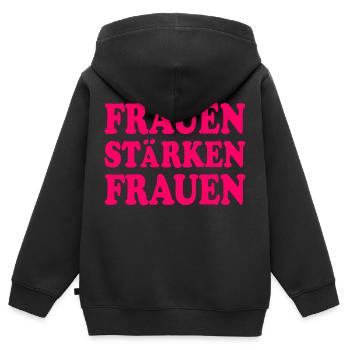 frauen stärken frauen - Kinder Premium Organic Zip Hoodie - Schwarz - Hinten - AI Model Kid Male (0cm)