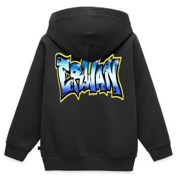 Erwan GRAFFITI NAME PRINT - Kinder Premium Organic Zip Hoodie - Schwarz - Hinten - AI Model Kid Male (0cm)
