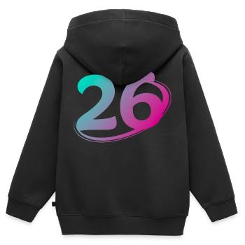 Nummer 26 mehrfarbig - Kinder Premium Organic Zip Hoodie - Schwarz - Hinten - AI Model Kid Male (0cm)