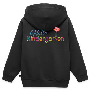 Hello Kindergarten - Kids Premium Organic Zip-up Hoodie - black - Back - AI Model Kid Male (0cm)