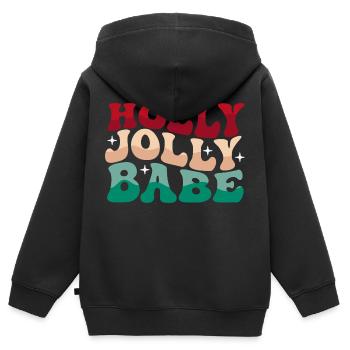 Holly Jolly Babe | Ambiance de Noël rétro - Sweat Premium à capuche zippé enfant bio - noir - Dos - AI Model Kid Male (0cm)