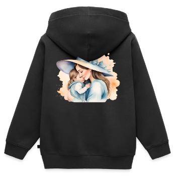 Mütterliche Wärme - Kinder Premium Organic Zip Hoodie - Schwarz - Hinten - AI Model Kid Male (0cm)