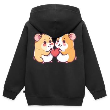 Hamster Paar Liebe Valentinstag - Kinder Premium Organic Zip Hoodie - Schwarz - Hinten - AI Model Kid Male (0cm)