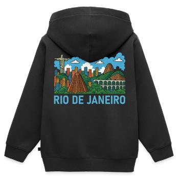 Rio de Janeiro, Brésil - Sweat Premium à capuche zippé enfant bio - noir - Dos - AI Model Kid Male (0cm)