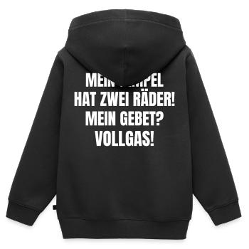Mein Tempel hat zwei Räder! Mein Gebet? Vollgas! - Kinder Premium Organic Zip Hoodie - Schwarz - Hinten - AI Model Kid Male (0cm)