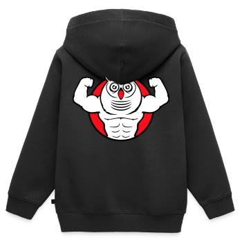 hibou bodybuilder muscles biceps poses gym rat cool - Sweat Premium à capuche zippé enfant bio - noir - Dos - AI Model Kid Male (0cm)