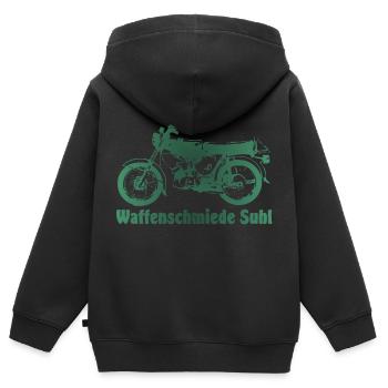 Simson S51 Waffenschmiede Suhl - Kinder Premium Organic Zip Hoodie - Schwarz - Hinten - AI Model Kid Male (0cm)