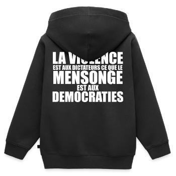 mensonge democratrique - Sweat Premium à capuche zippé enfant bio - noir - Dos - AI Model Kid Male (0cm)