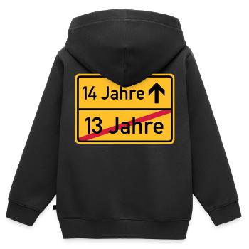 ortsschild_13__jahre__f3 - Kinder Premium Organic Zip Hoodie - Schwarz - Hinten - AI Model Kid Male (0cm)