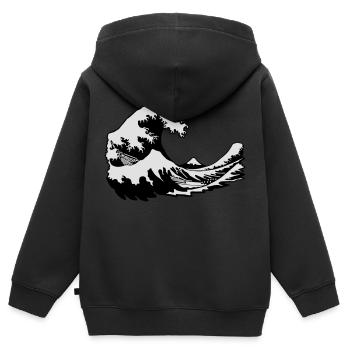 oberflächlich Fuji print wave manga japon hokusai - Kinder Premium Organic Zip Hoodie - Schwarz - Hinten - AI Model Kid Male (0cm)