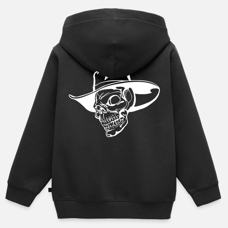 crâne de cow-boy - Sweat Premium à capuche zippé enfant bio - noir