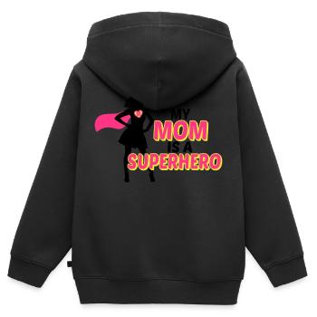 My mom is a Superhero - Sweat Premium à capuche zippé enfant bio - noir - Dos - AI Model Kid Male (0cm)