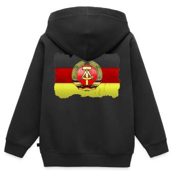 DDR Wappen auf Deutschlandfahne in Stein - Kinder Premium Organic Zip Hoodie - Schwarz - Hinten - AI Model Kid Male (0cm)