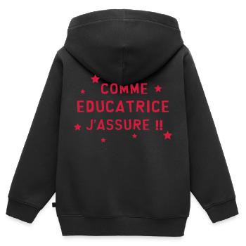 Education / Educateur / Educatrice / Ecole / Prof - Sweat Premium à capuche zippé enfant bio - noir - Dos - AI Model Kid Male (0cm)