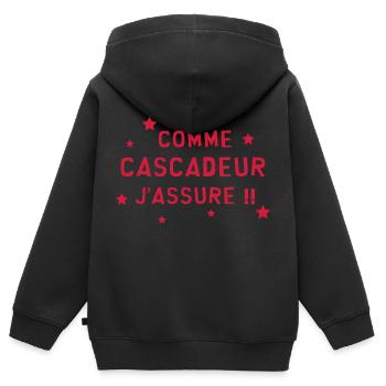 Cascadeur / Cascade / Voiture / Risque / Danger - Sweat Premium à capuche zippé enfant bio - noir - Dos - AI Model Kid Male (0cm)