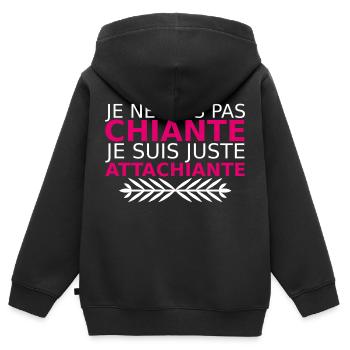 je ne suis pas chiante je suis juste attachiante - Sweat Premium à capuche zippé enfant bio - noir - Dos - AI Model Kid Male (0cm)