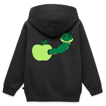 apfel essen loch lecker hunger schnecke kriechen r - Kinder Premium Organic Zip Hoodie - Schwarz - Hinten - AI Model Kid Male (0cm)