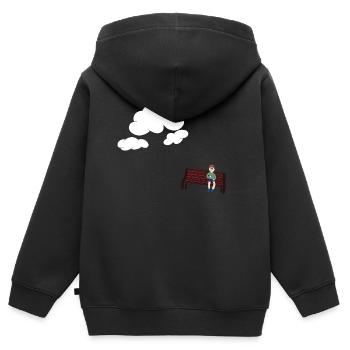 Musing auf einer Bank - Kinder Premium Organic Zip Hoodie - Schwarz - Hinten - AI Model Kid Male (0cm)