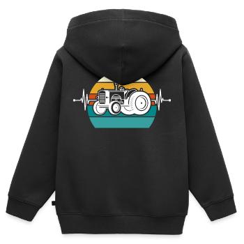 Herzschlag Trecker - Kinder Premium Organic Zip Hoodie - Schwarz - Hinten - AI Model Kid Male (0cm)