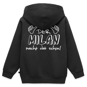 milan - Kinder Premium Organic Zip Hoodie - Schwarz - Hinten - AI Model Kid Male (0cm)