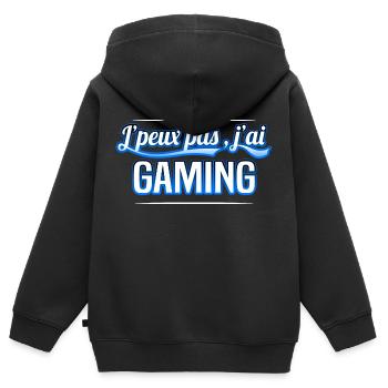 Gaming - j'peux pas , j'ai Gaming - Sweat Premium à capuche zippé enfant bio - noir - Dos - AI Model Kid Male (0cm)