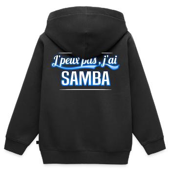 Samba - j'peux pas , j'ai Samba - Sweat Premium à capuche zippé enfant bio - noir - Dos - AI Model Kid Male (0cm)