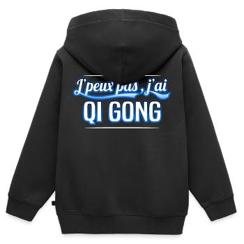 Qi gong - j'peux pas , j'ai Qi gong - Sweat Premium à capuche zippé enfant bio - noir - Dos - AI Model Kid Male (0cm)