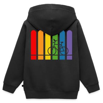 Vélo arc-en-ciel arrondi - Sweat Premium à capuche zippé enfant bio - noir - Dos - AI Model Kid Male (0cm)