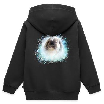 oreille floppy, lapin, graffiti, rose, lapin - Sweat Premium à capuche zippé enfant bio - noir - Dos - AI Model Kid Male (0cm)