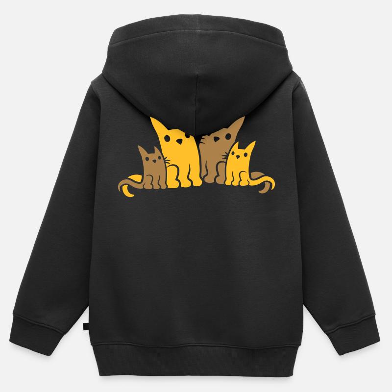 Famille Papa Mama Cats - Sweat Premium à capuche zippé enfant bio - noir