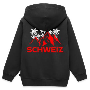 Schweizer Berge - Kinder Premium Organic Zip Hoodie - Schwarz - Hinten - AI Model Kid Male (0cm)