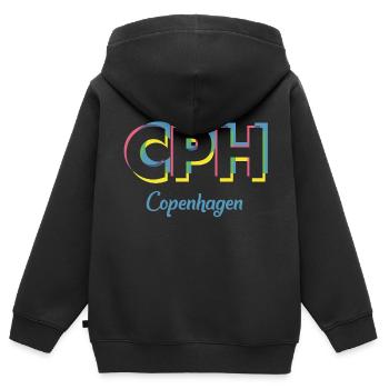 Copenhague - CPH - Copenhague - Dänemark - Danemark - Sweat Premium à capuche zippé enfant bio - noir - Dos - AI Model Kid Male (0cm)